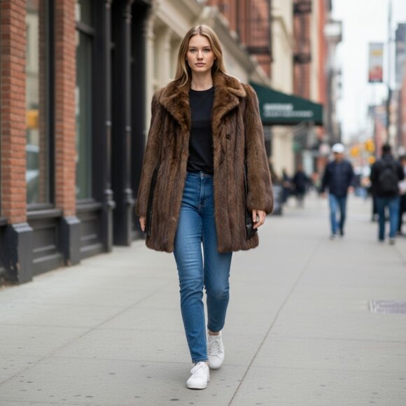 No Label Jackets & Blazers - Mahogany Mink Stroller with Leather Accent Panels, Size Sm/Med